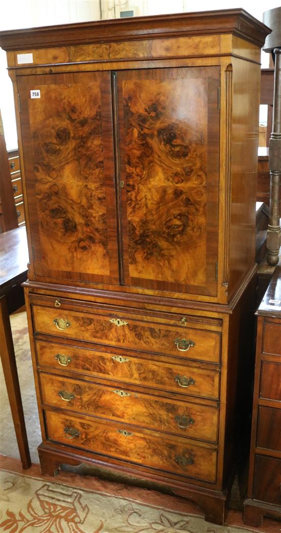 Burr walnut cabinet on chest